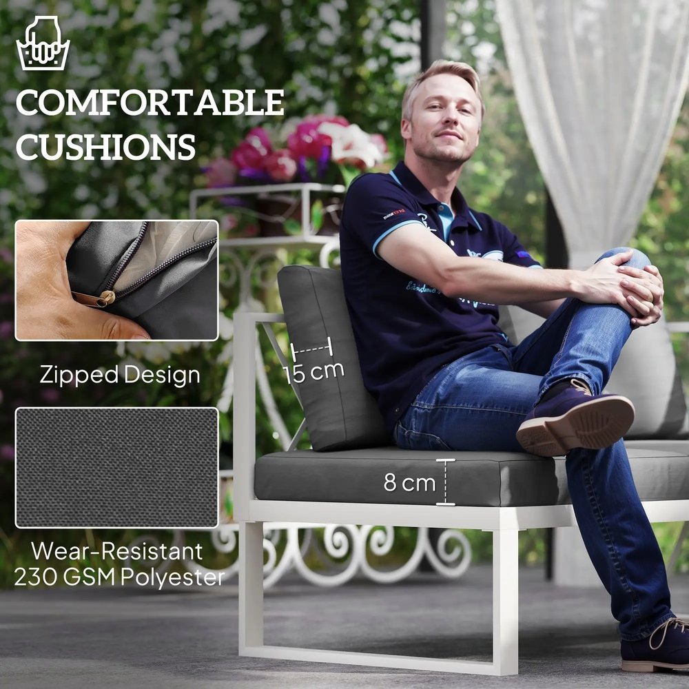 Outsunny Four-Piece L Shaped Garden Furniture Set with 5-Level Adjustable Lounger - Grey 6