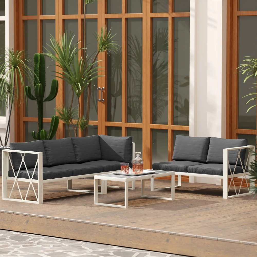 Outsunny Four-Piece L Shaped Garden Furniture Set with 5-Level Adjustable Lounger - Grey 8