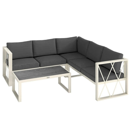 Outsunny Four-Piece L Shaped Garden Furniture Set with 5-Level Adjustable Lounger - Grey 