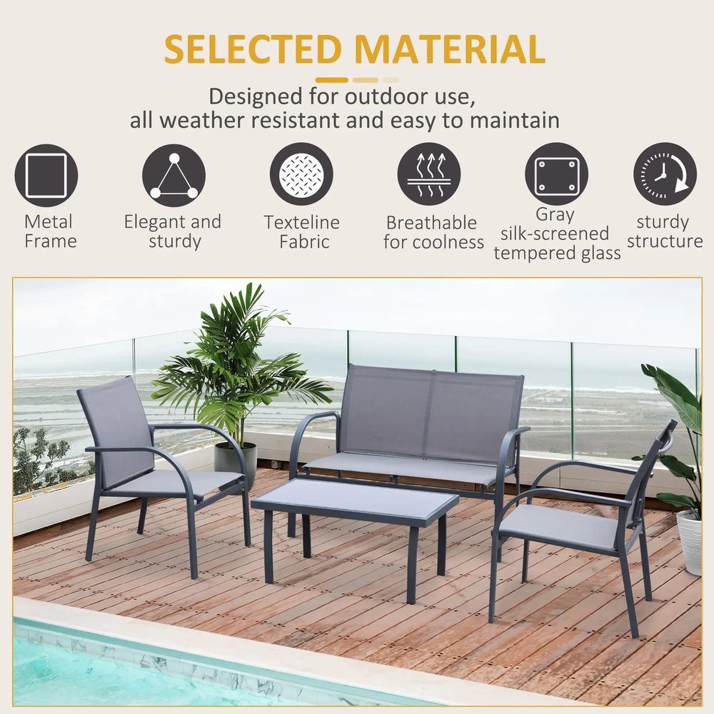 Outsunny Four-Piece Minimal Garden Patio Set - Grey 5