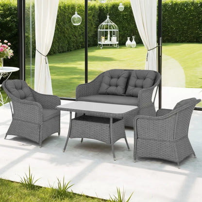 Outsunny Four-Piece Rattan Set, with Glass-Top Table