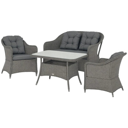 Outsunny Four-Piece Rattan Set, with Glass-Top Table