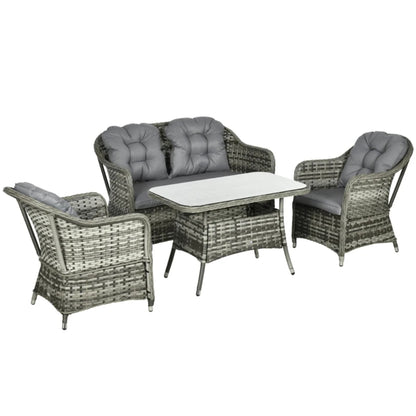 Outsunny Four-Piece Rattan Set, with Glass-Top Table