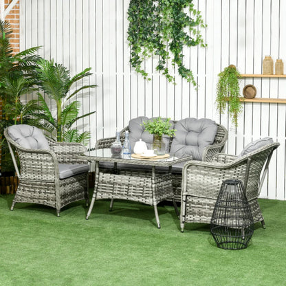 Outsunny Four-Piece Rattan Set, with Glass-Top Table