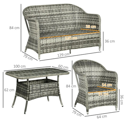 Outsunny Four-Piece Rattan Set, with Glass-Top Table