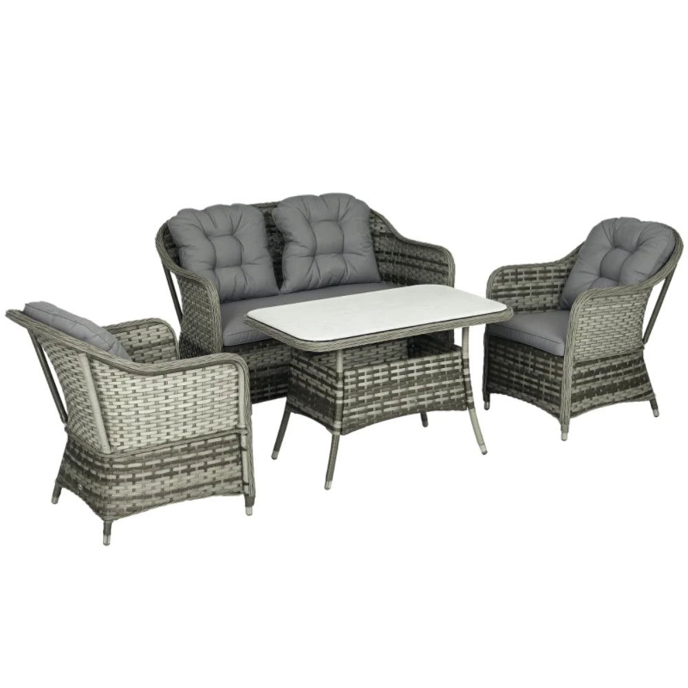 Outsunny Four-Piece Rattan Set, with Glass-Top Table