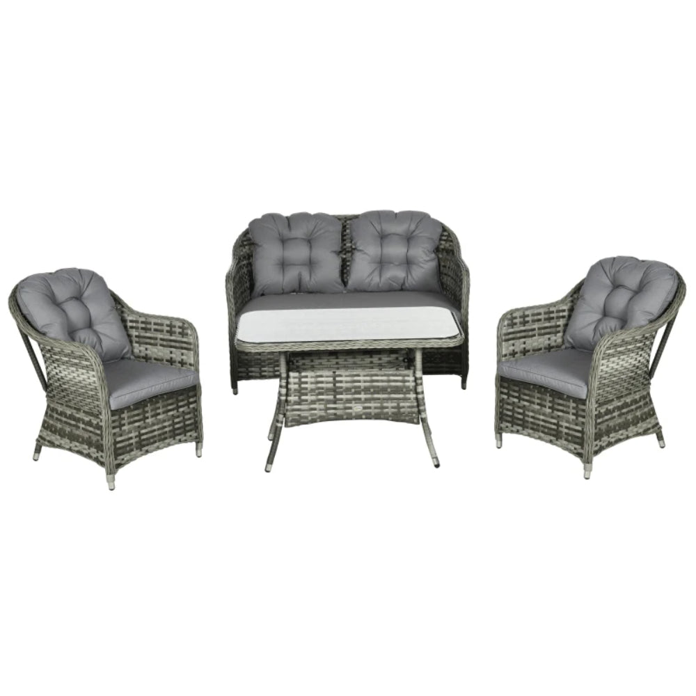 Outsunny Four-Piece Rattan Set, with Glass-Top Table