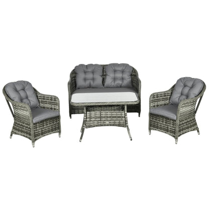 Outsunny Four-Piece Rattan Set, with Glass-Top Table