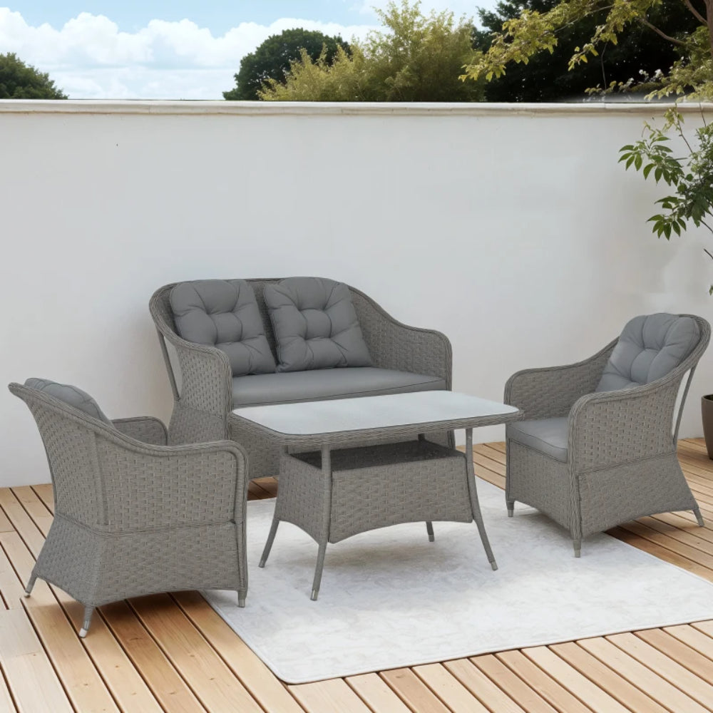 Outsunny Four-Piece Rattan Set, with Glass-Top Table