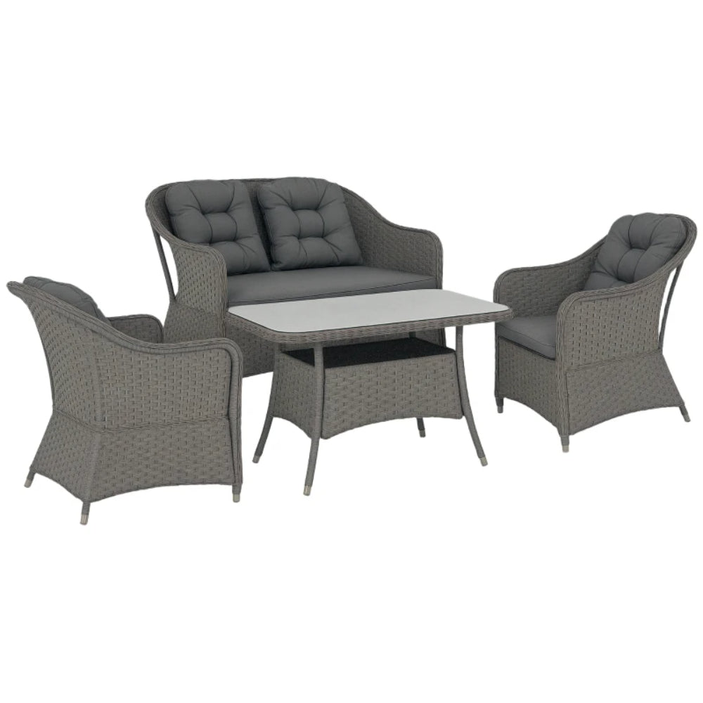 Outsunny Four-Piece Rattan Set, with Glass-Top Table