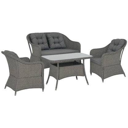 Outsunny Four-Piece Rattan Set, with Glass-Top Table