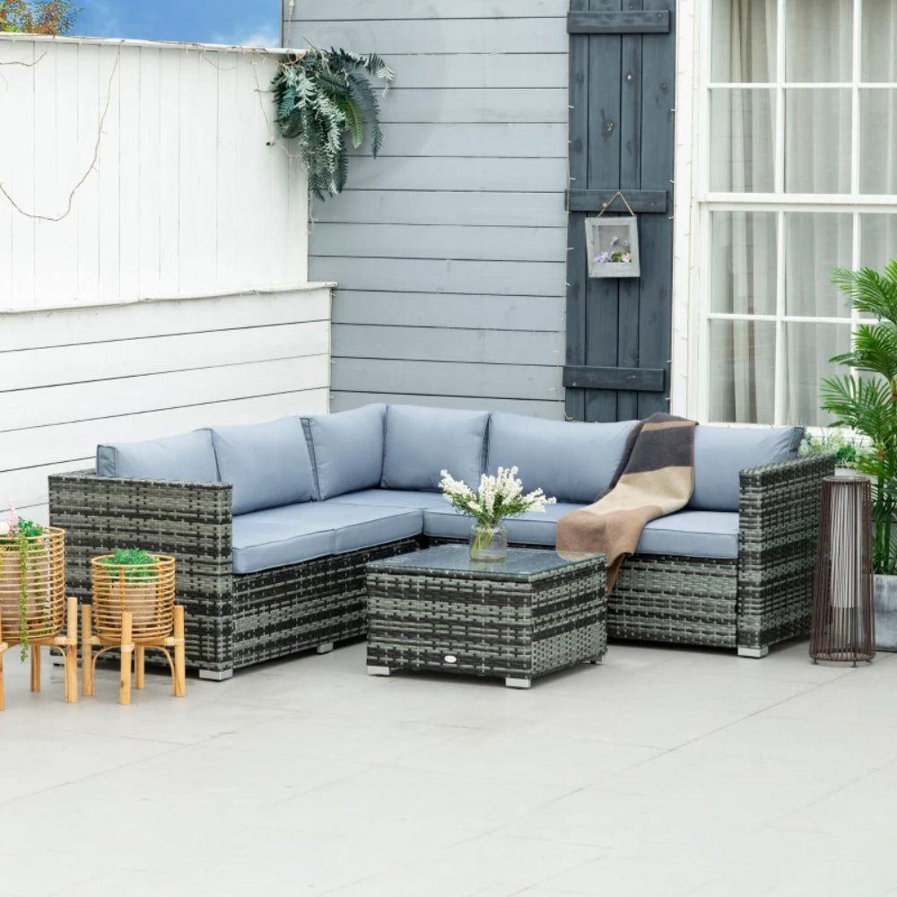 Outsunny Four-Piece Rattan Sofa Set with 11 Cushions, Steal Frame - Grey