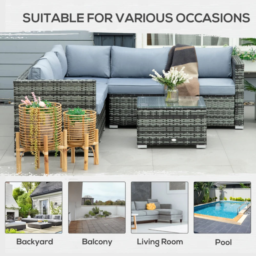 Outsunny Four-Piece Rattan Sofa Set with 11 Cushions, Steal Frame - Grey