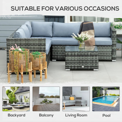 Outsunny Four-Piece Rattan Sofa Set with 11 Cushions, Steal Frame - Grey
