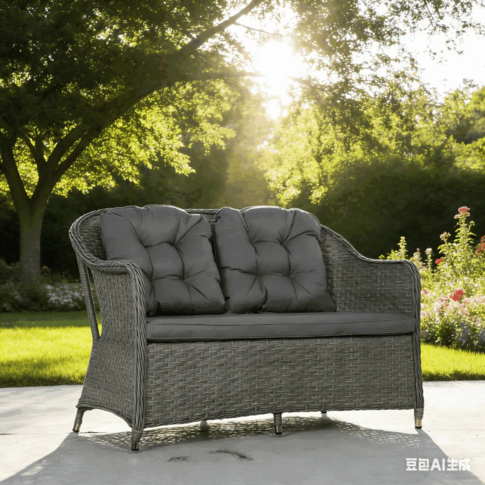 Outsunny Four-Piece Rattan Sofa Set, with Glass-Top Table - Light Grey