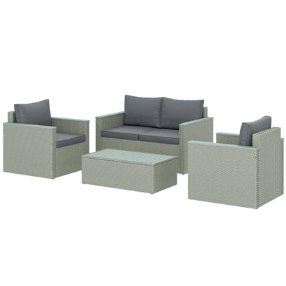 Outsunny Four-Piece Rattan Sofa Set, with Wood-Top Table