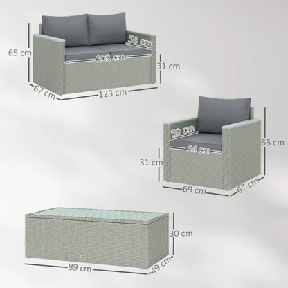 Outsunny Four-Piece Rattan Sofa Set, with Wood-Top Table