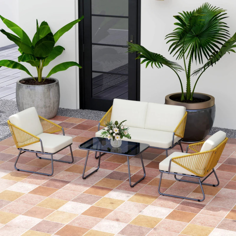 Outsunny Four-Piece Rattan Strong Panel Outdoor Sofa Set