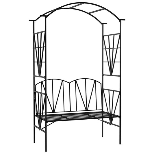 Outsunny Garden Bench, 2 Seater Outdoor Patio Bench, Metal Garden Loveseat with Arch for Vines and Climbing Plants, Black 