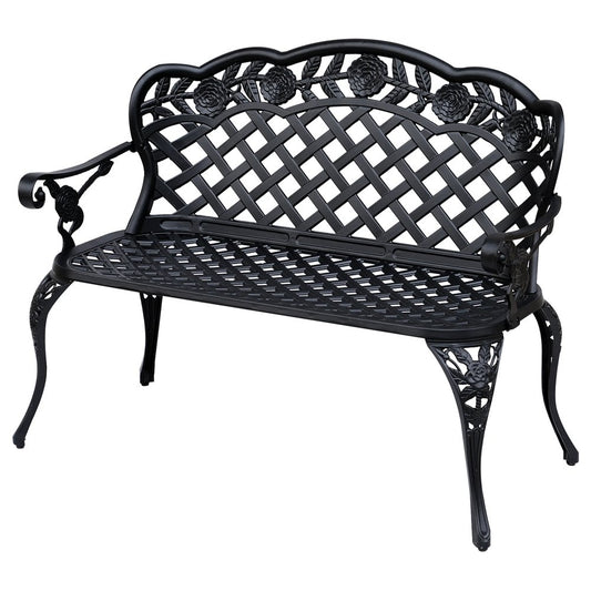 Outsunny Garden Bench, Cast Aluminium, 107Lx58Wx85H cm-Black 