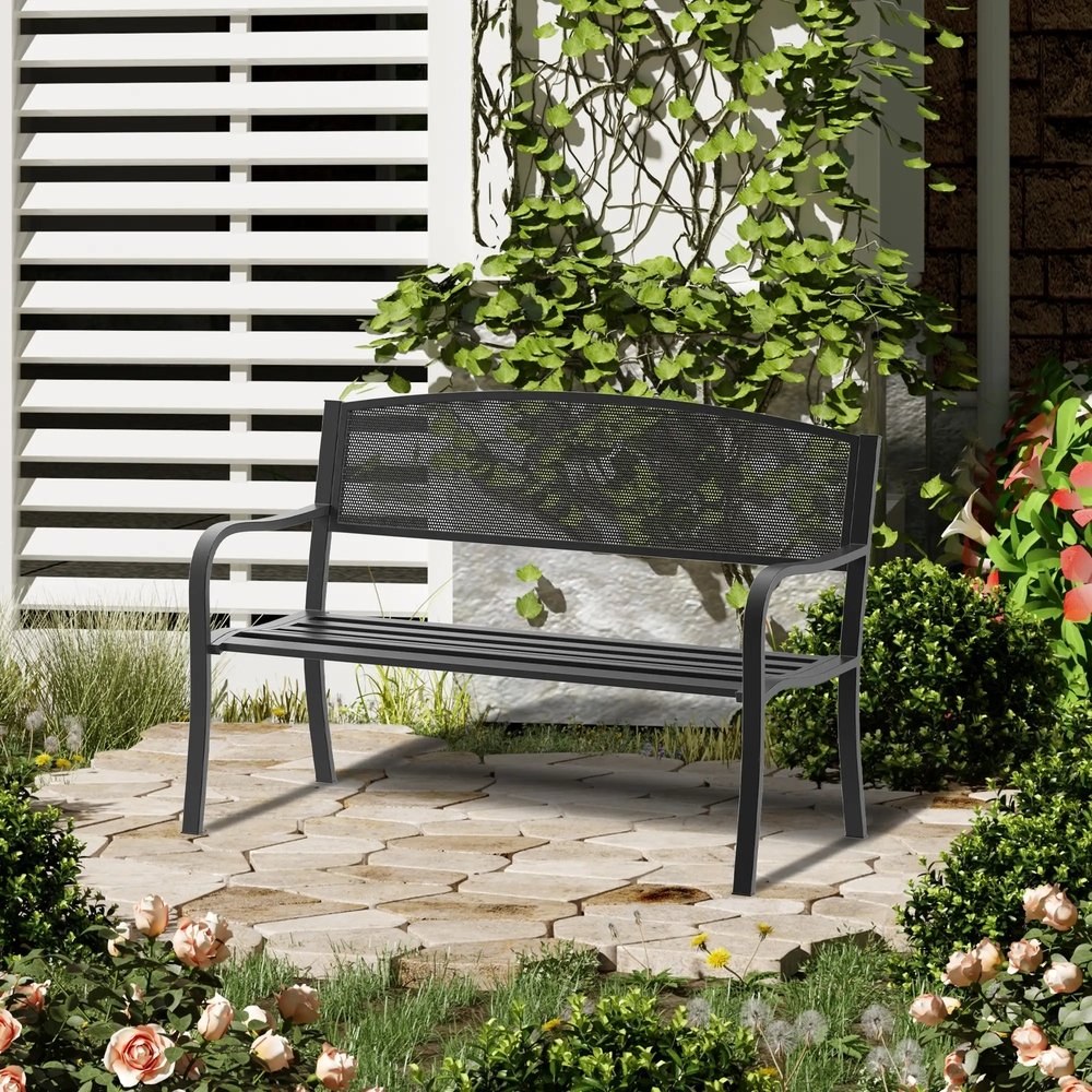 Outsunny Garden Bench Furniture Patio Park 2 Person Chair Seat Steel Black 120cm Outdoor 11