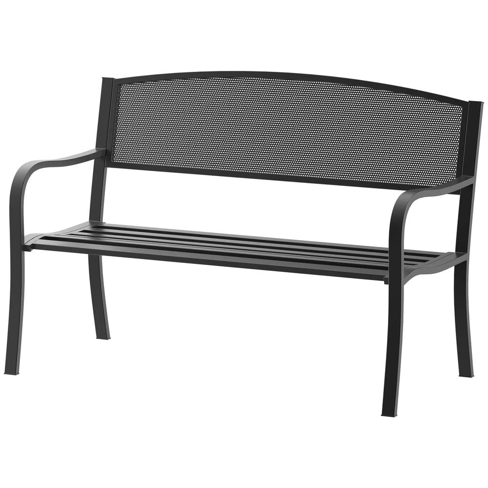 Outsunny Garden Bench Furniture Patio Park 2 Person Chair Seat Steel Black 120cm Outdoor 12