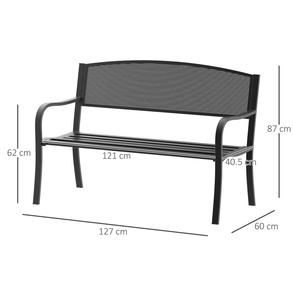 Outsunny Garden Bench Furniture Patio Park 2 Person Chair Seat Steel Black 120cm Outdoor 2