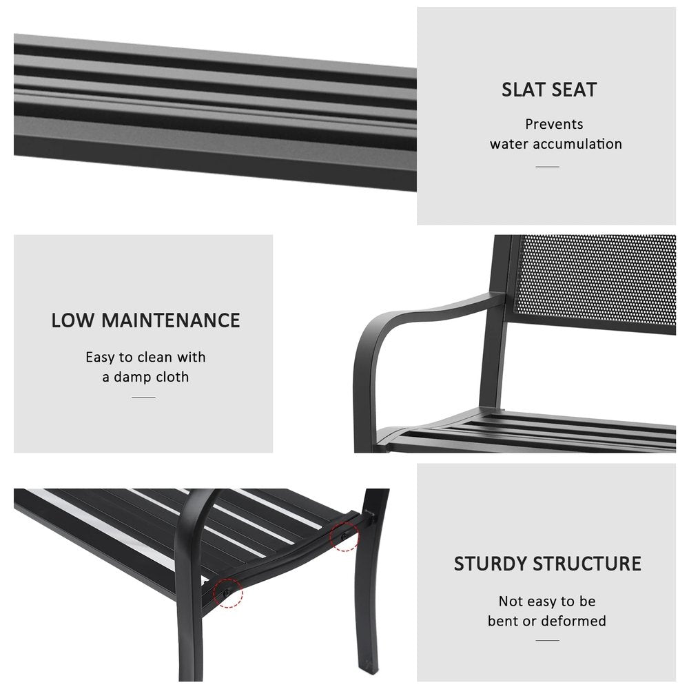 Outsunny Garden Bench Furniture Patio Park 2 Person Chair Seat Steel Black 120cm Outdoor 4