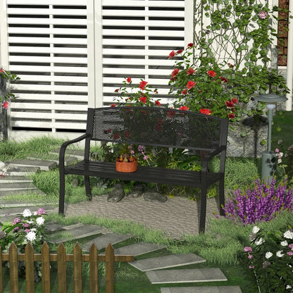 Outsunny Garden Bench Furniture Patio Park 2 Person Chair Seat Steel Black 120cm Outdoor 9