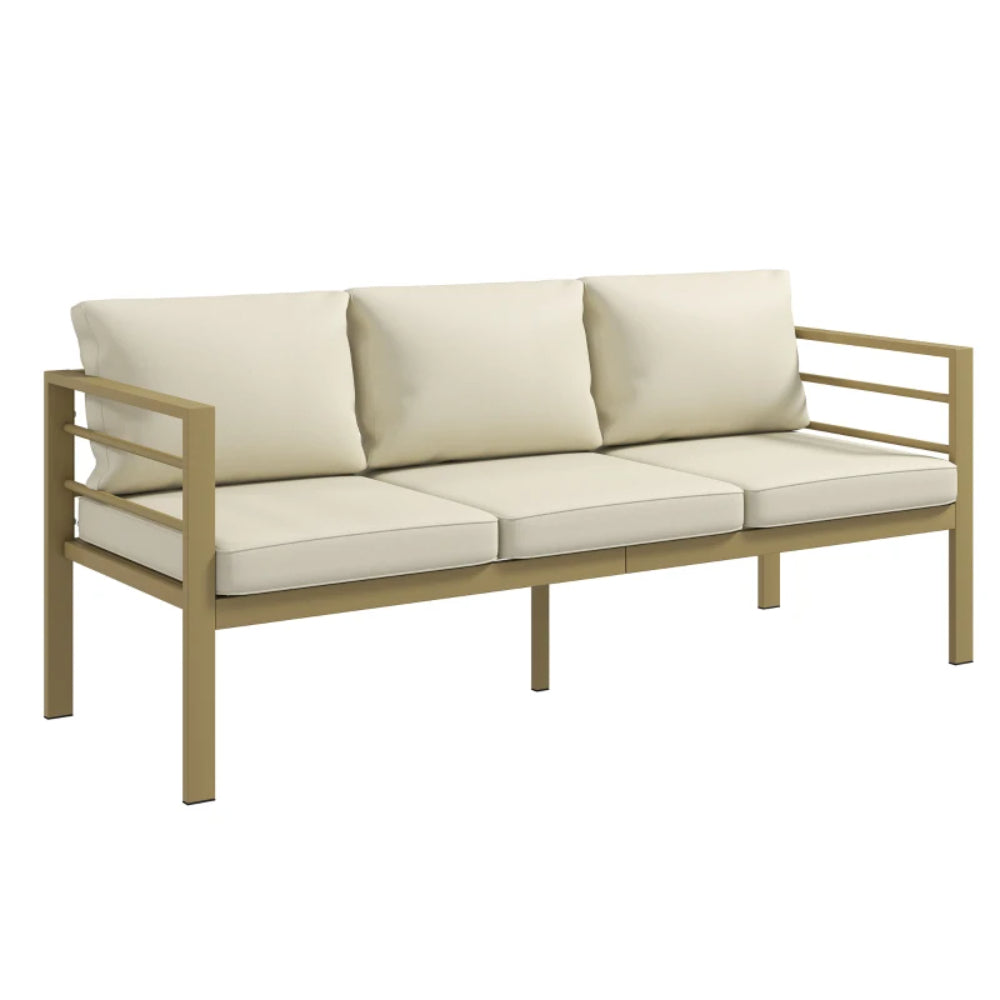 Outsunny Garden Bench with Cushions, 3-Seater Sofa with Backrest, Armrest and Back Cushions, 185 x 66 x 64cm, Cream White
