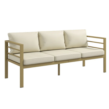 Outsunny Garden Bench with Cushions, 3-Seater Sofa with Backrest, Armrest and Back Cushions, 185 x 66 x 64cm, Cream White