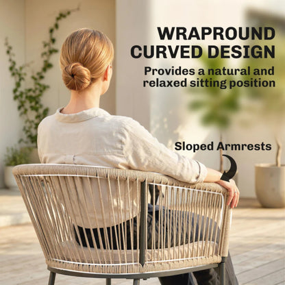 Outsunny Garden Chairs Set of 2, Rattan Garden Dining Chairs with String Back Armrests, Cushions, Natural Wood Finish