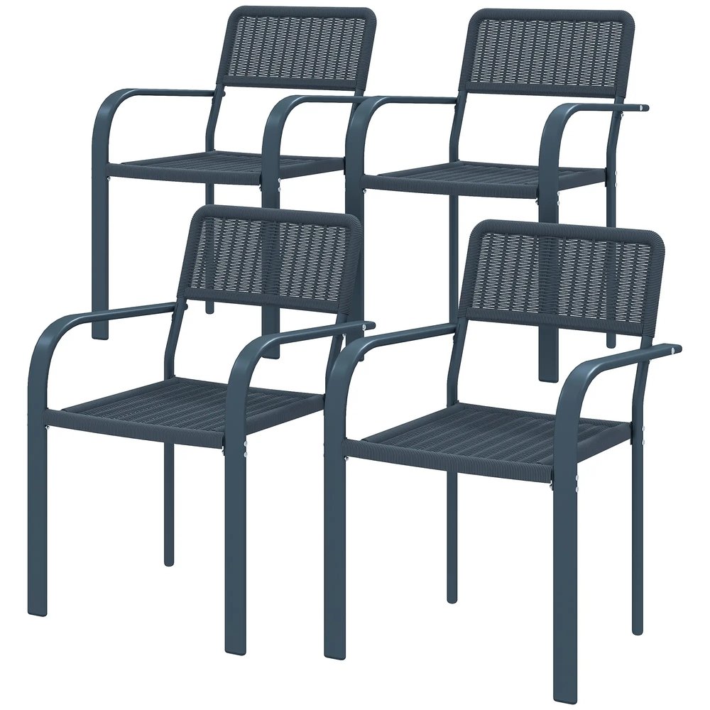Outsunny Garden Chairs Set of 4, Stackable Rattan Effect Dining Chairs with Armrest, Weather Resistant and Lightweight Outdoor Furniture Armchairs for Patio, Balcony, Terrace, Dark Grey 10