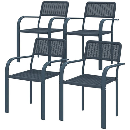 Outsunny Garden Chairs Set of 4, Stackable Rattan Effect Dining Chairs with Armrest, Weather Resistant and Lightweight Outdoor Furniture Armchairs for Patio, Balcony, Terrace, Dark Grey 10