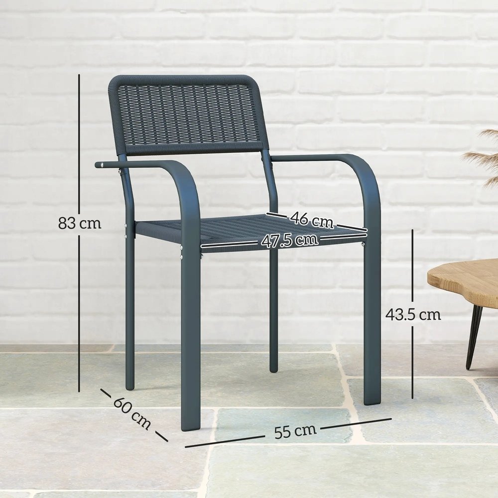 Outsunny Garden Chairs Set of 4, Stackable Rattan Effect Dining Chairs with Armrest, Weather Resistant and Lightweight Outdoor Furniture Armchairs for Patio, Balcony, Terrace, Dark Grey 2