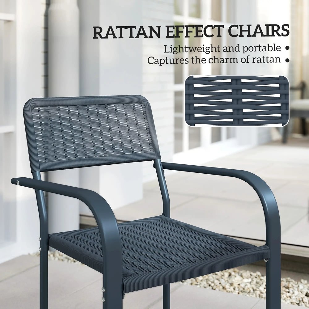 Outsunny Garden Chairs Set of 4, Stackable Rattan Effect Dining Chairs with Armrest, Weather Resistant and Lightweight Outdoor Furniture Armchairs for Patio, Balcony, Terrace, Dark Grey 3