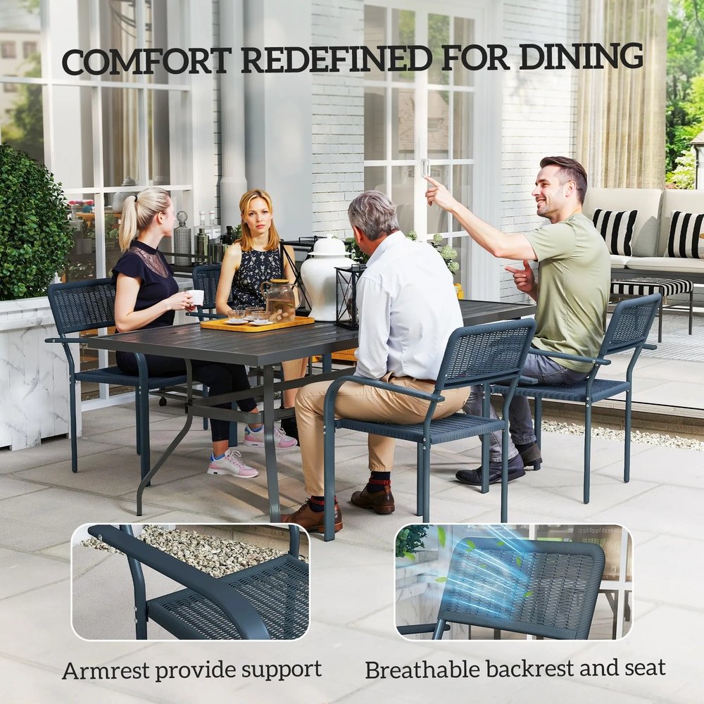 Outsunny Garden Chairs Set of 4, Stackable Rattan Effect Dining Chairs with Armrest, Weather Resistant and Lightweight Outdoor Furniture Armchairs for Patio, Balcony, Terrace, Dark Grey 5