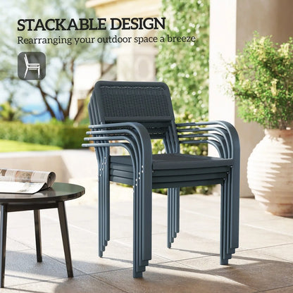 Outsunny Garden Chairs Set of 4, Stackable Rattan Effect Dining Chairs with Armrest, Weather Resistant and Lightweight Outdoor Furniture Armchairs for Patio, Balcony, Terrace, Dark Grey 6