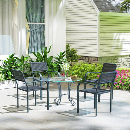 Outsunny Garden Chairs Set of 4, Stackable Rattan Effect Dining Chairs with Armrest, Weather Resistant and Lightweight Outdoor Furniture Armchairs for Patio, Balcony, Terrace, Dark Grey 8