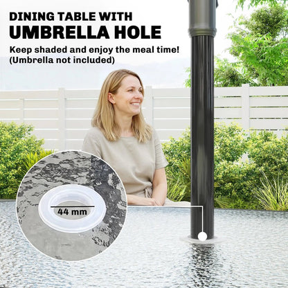 Outsunny Garden Dining Set for 4 with Umbrella Hole, Stackable Chairs and Rectangular Glass-Top Outdoor Table, Light Grey 3