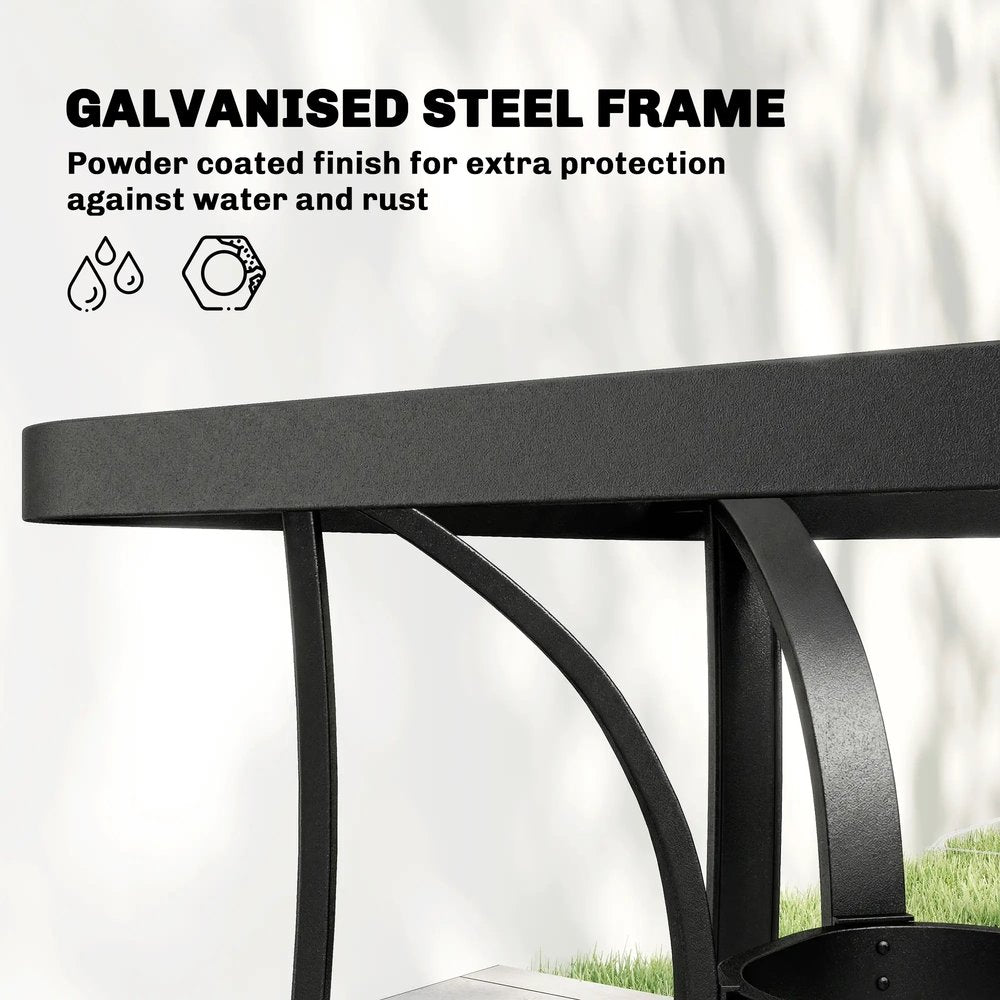 Outsunny Garden Dining Set for 4 with Umbrella Hole, Stackable Chairs and Rectangular Glass-Top Outdoor Table, Light Grey 7