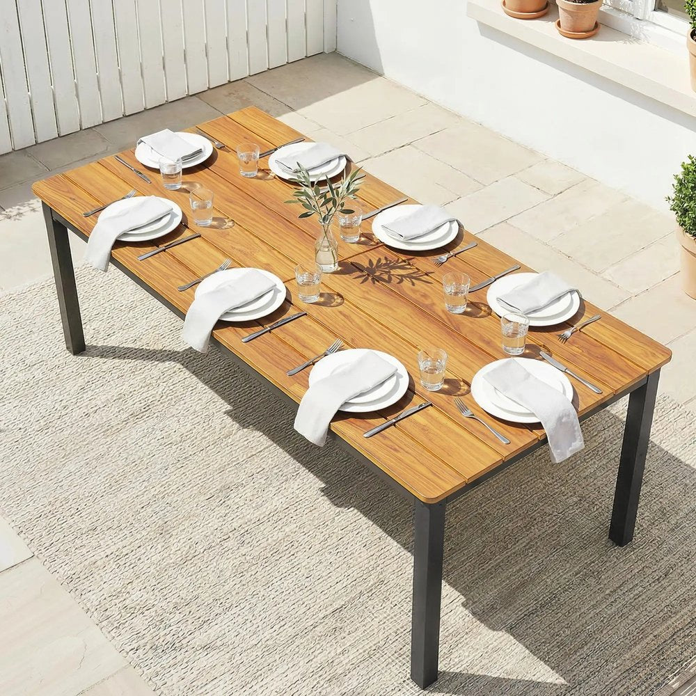 Outsunny Garden Dining Table for 6-8 Person, 180 x 86 cm Rectangular Outdoor Dining Table with Wood Slatted Top 12