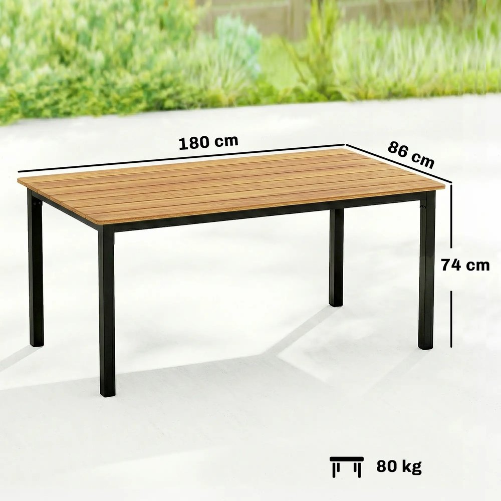 Outsunny Garden Dining Table for 6-8 Person, 180 x 86 cm Rectangular Outdoor Dining Table with Wood Slatted Top 13