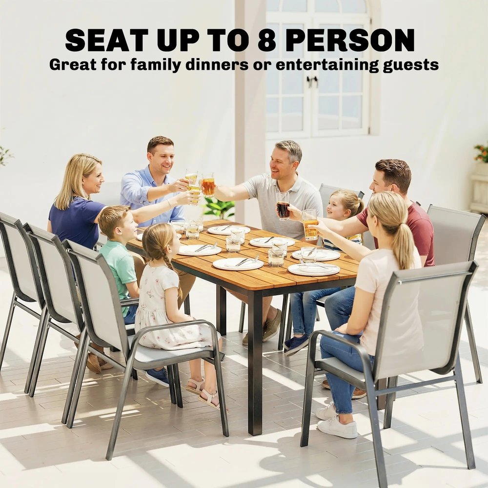 Outsunny Garden Dining Table for 6-8 Person, 180 x 86 cm Rectangular Outdoor Dining Table with Wood Slatted Top 14