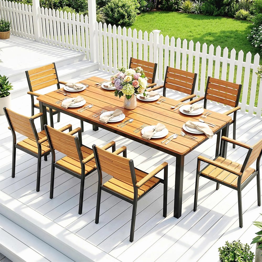 Outsunny Garden Dining Table for 6-8 Person, 180 x 86 cm Rectangular Outdoor Dining Table with Wood Slatted Top 17