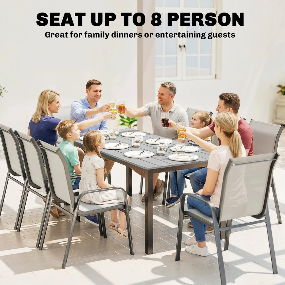 Outsunny Garden Dining Table for 6-8 Person, 180 x 86 cm Rectangular Outdoor Dining Table with Wood Slatted Top 3