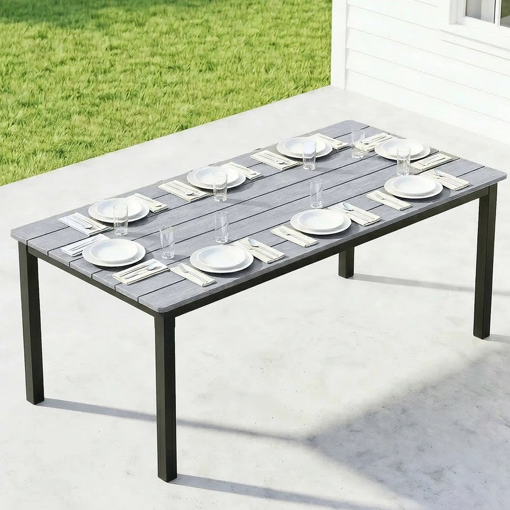 Outsunny Garden Dining Table for 6-8 Person, 180 x 86 cm Rectangular Outdoor Dining Table with Wood Slatted Top 6