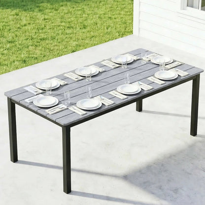 Outsunny Garden Dining Table for 6-8 Person, 180 x 86 cm Rectangular Outdoor Dining Table with Wood Slatted Top 6