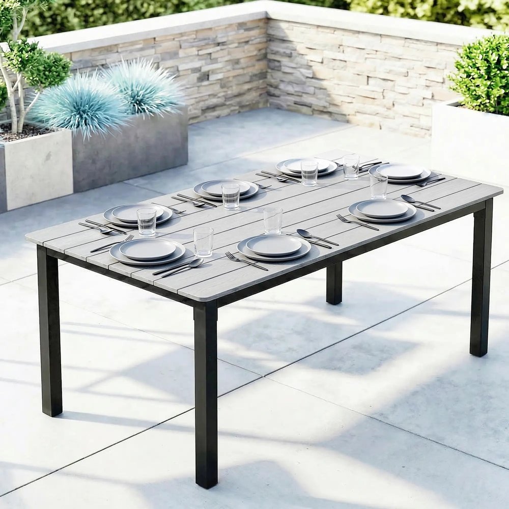 Outsunny Garden Dining Table for 6-8 Person, 180 x 86 cm Rectangular Outdoor Dining Table with Wood Slatted Top 7