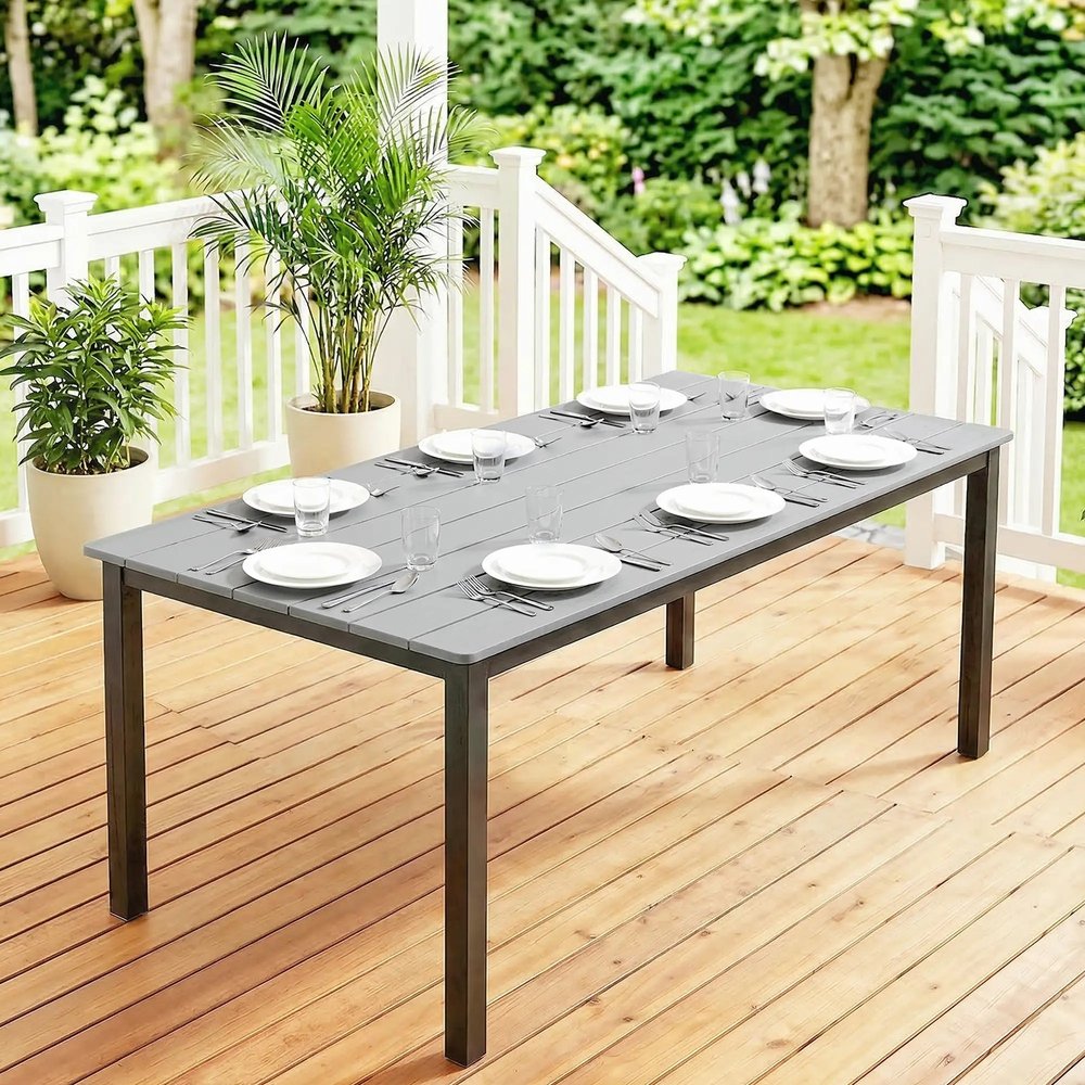 Outsunny Garden Dining Table for 6-8 Person, 180 x 86 cm Rectangular Outdoor Dining Table with Wood Slatted Top 8